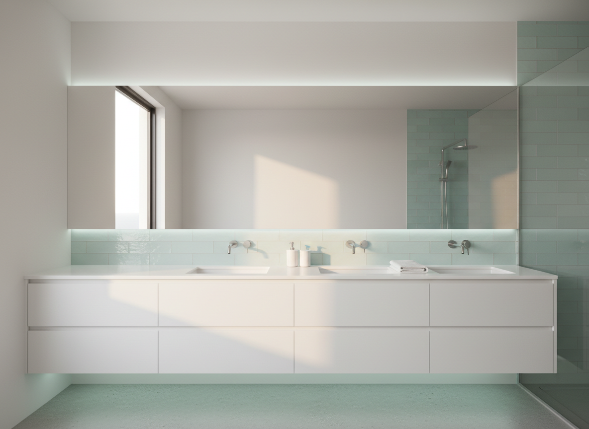 Mirror wall with coastal light